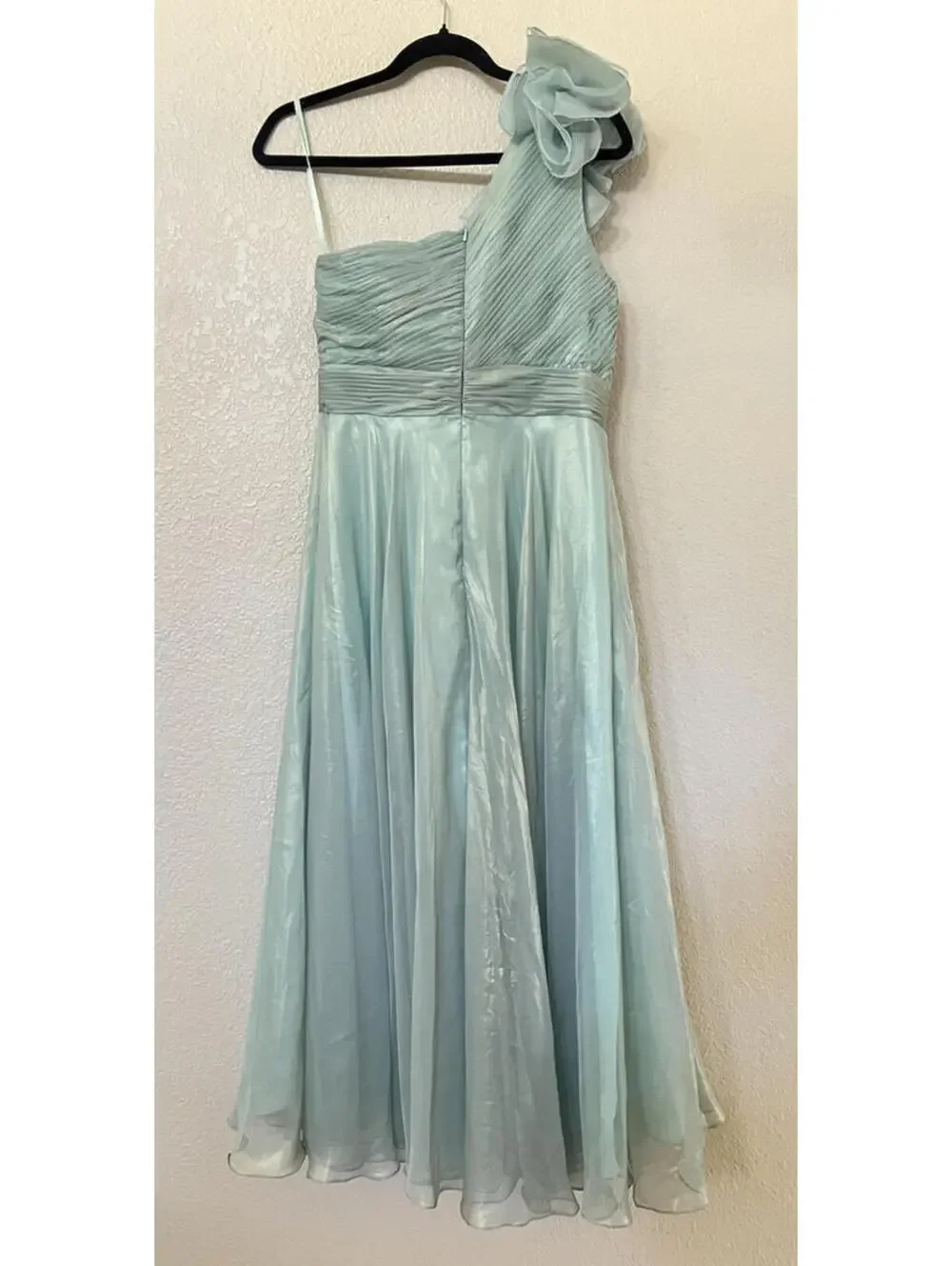 New Mac Duggal Rosette One Shoulder Tea Length Dress In Sage Size 6 - Picture 6 of 10